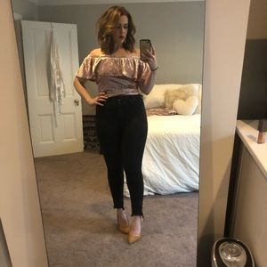 Pink Velvet Off The Shoulder Top